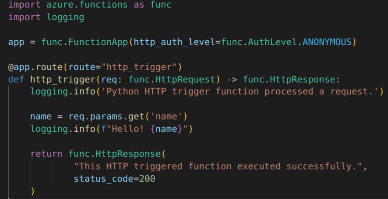 example of creating a simple HTTP-triggered Function