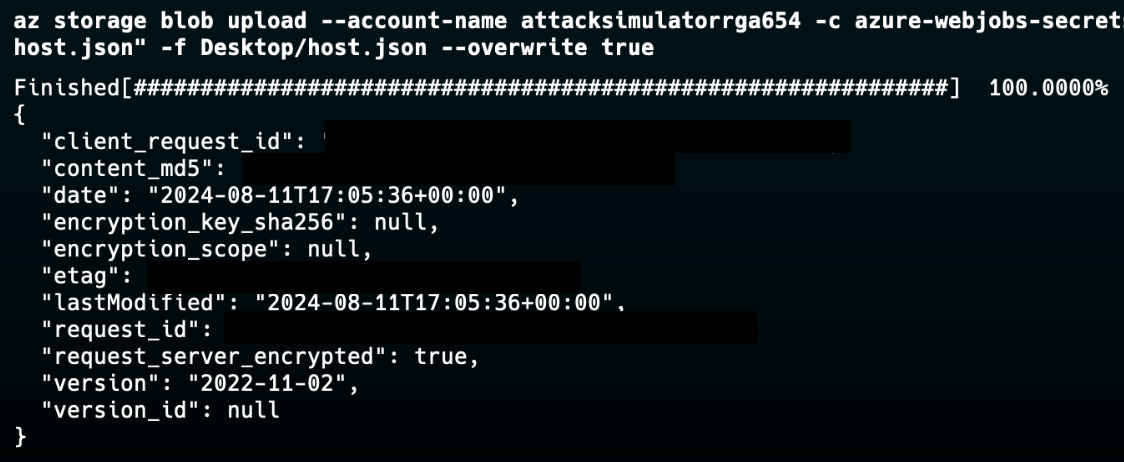 Uploading the modified host.json file to the storage account
