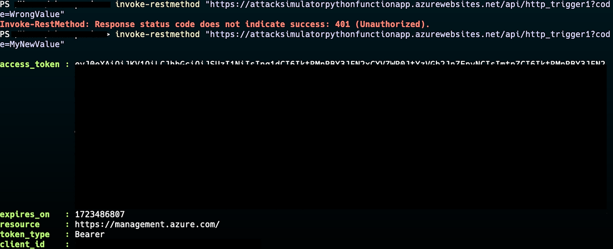 Triggering the function App using the new masterKey (wrong value does not work!)