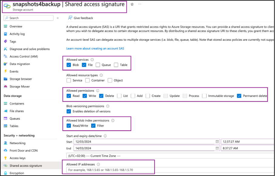 Azure Portal new SAS URIs